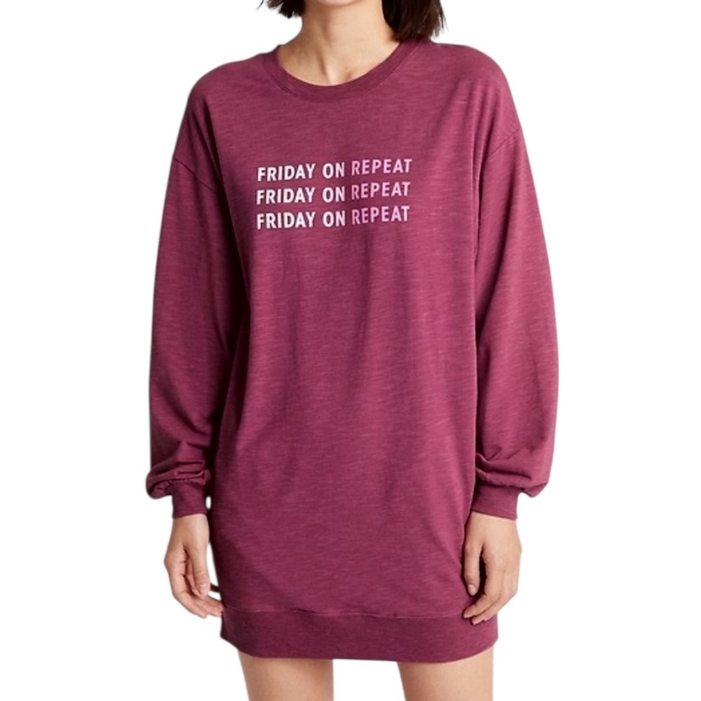Love by GAP Sweatshirt Dress Small Crushed Berry Graphic Tunic Pullover Cotton